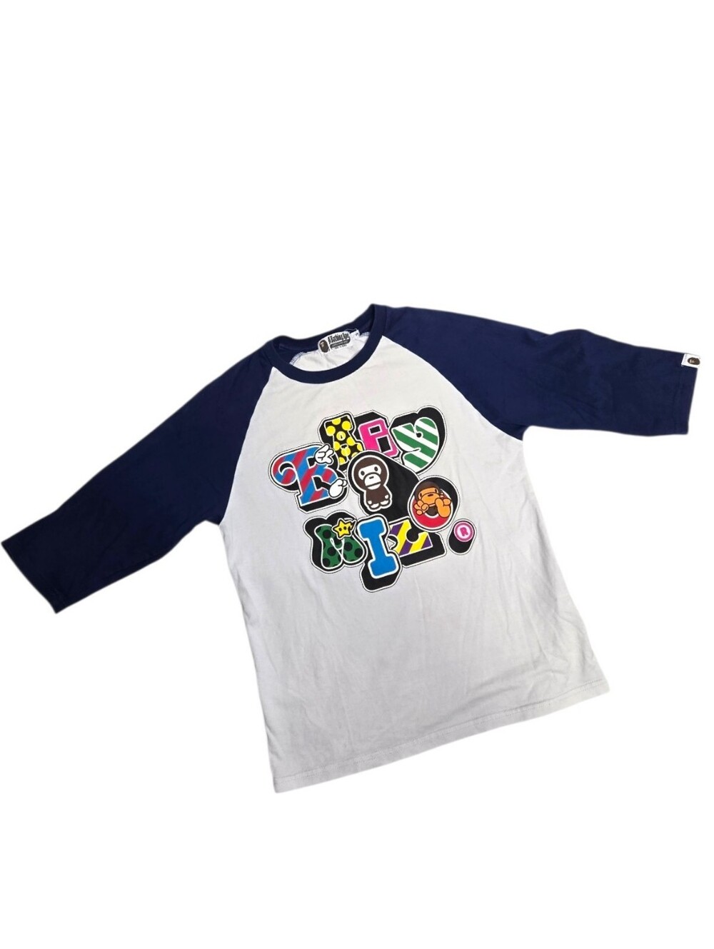 A BATHING APE x Baby Milo graphic Y2K monkey 3/4 sleeve baseball tee shirt S